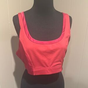 Fabletics deep red satin edge silver sparkle double cross strap sports bra. XL